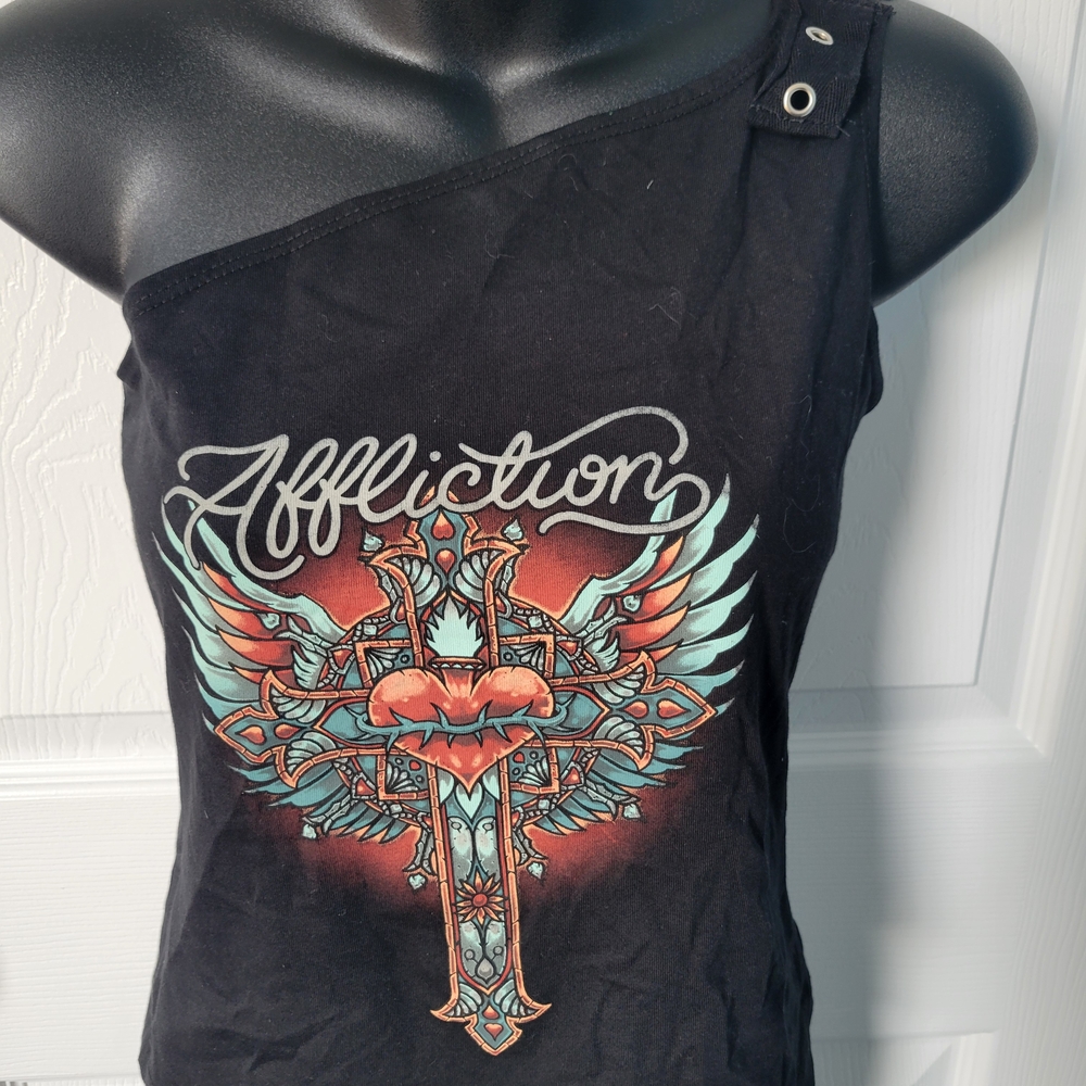 Affliction Black One-Shoulder Women's Top